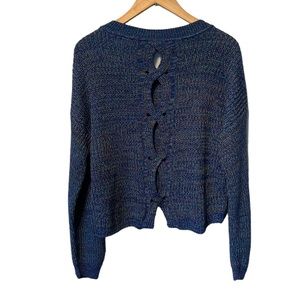 Express marled blue open knit back crop sweater size XS